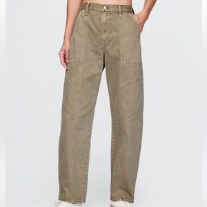 Gap High Rise Barrel Jeans in Khaki Green 14 Short
